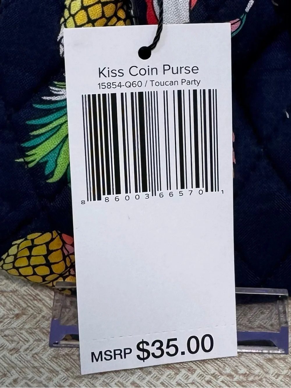 Vera Bradley Quilted Kiss Coin Purse Toucan Party Pineapple Navy NWT